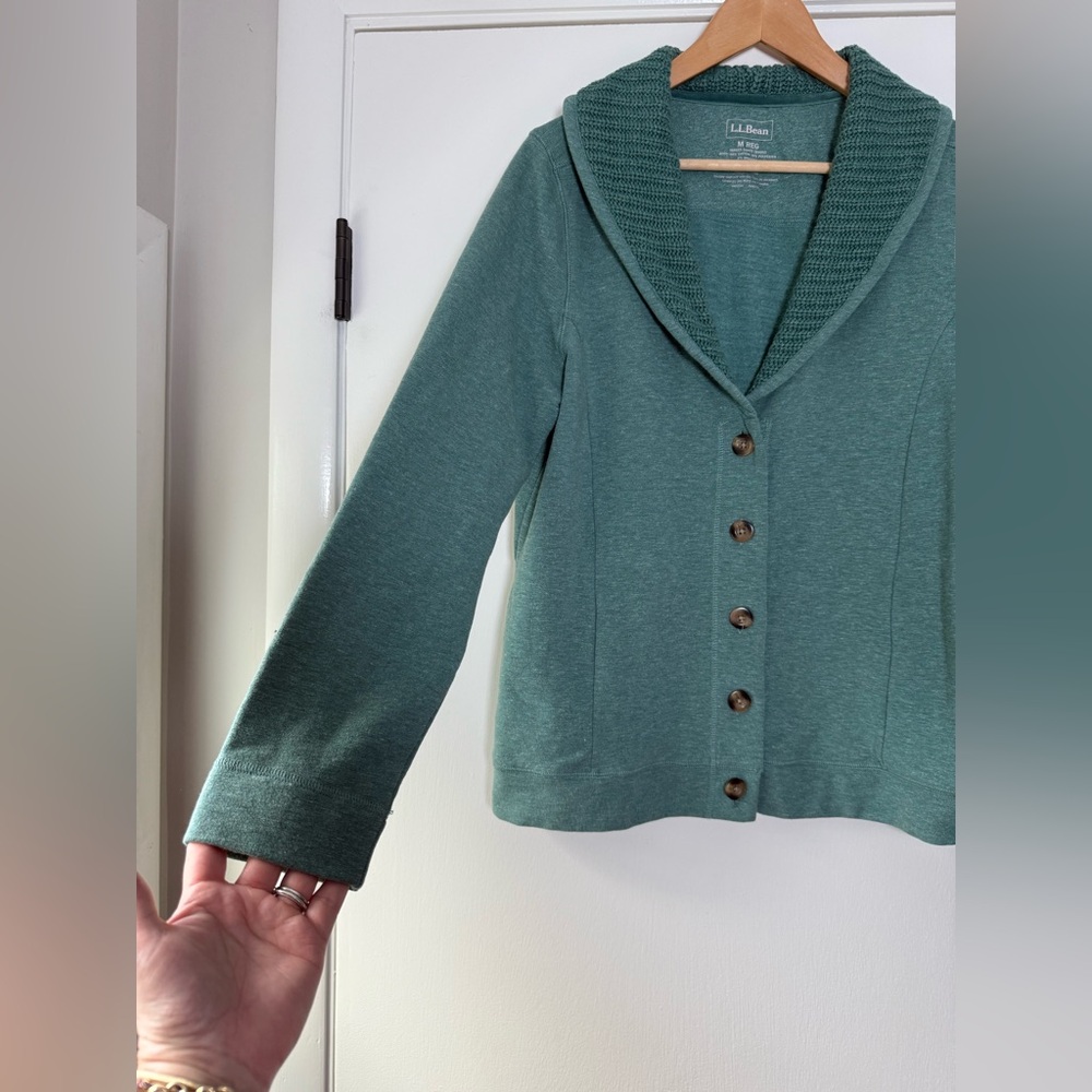 LL Bean Knit Shawl Collar Jersey Sweatshirt Cardigan Eclectic Grandpa Cabincore - Picture 4 of 7